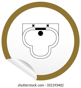 Flat sink icon on sticker for floor plan outline. Line editable EPS10 vector furniture illustration. View from above