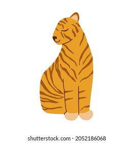 flat sitting tiger hand-drawn. cute colorful chinese tiger. vector illustration isolated on white background