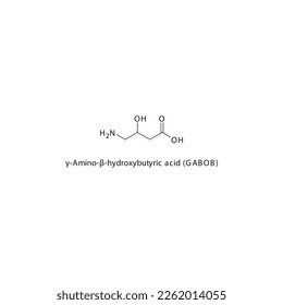 γ-Amino-β-hydroxybutyric acid (GABOB) flat skeletal molecular structure GABAB receptor agonist drug used in epilepsy treatment. Vector illustration.