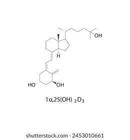 1α,25(OH)2D3 flat skeletal molecular structure Vitamin D agonist drug used in Vitamin D deficiency treatment. Vector illustration scientific diagram.