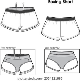 Flat sketch of boxing short, front and back view, in vector format.