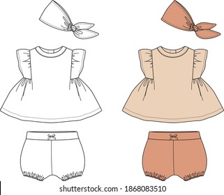 flat sketch clothes for baby girls.
