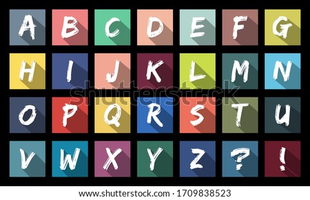 Flat Sketch Design Letters, icons alphabet with long shadow, concept background