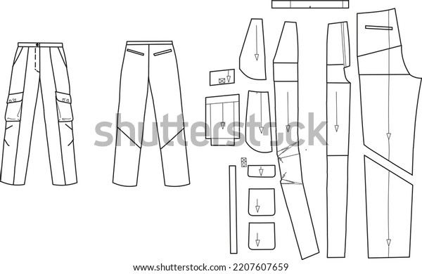 Flat Sketch Drawing Pants Drawing Front Stock Vector (Royalty Free ...