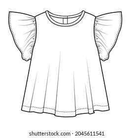 FLAT SKETCH OF GIRLS TOP in EDITABLE VECTOR FILE