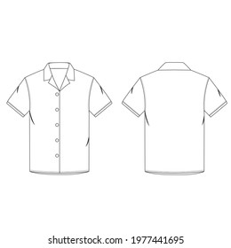 Flat sketch of men's lapel collar shirt. Fashion digital illustration. Men's flat sketch for CAD  technical sketches. Detailing of lapel collar, half sleeve, seamless button placket  hem finish.