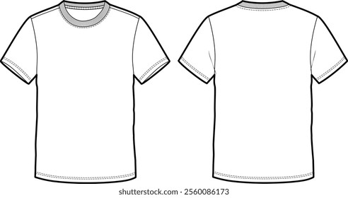 Flat sketch of Men's t-shirt. Front and back view. In vector format.