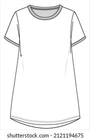 FLAT SKETCH OF NIGHTWEAR DRESS FOR WOMEN AND TEEN GIRLS IN EDITABLE VECTOR FILE