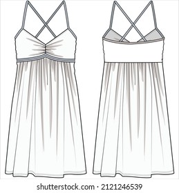 FLAT SKETCH OF NIGHTWEAR SLIP FOR WOMEN AND IN EDITABLE VECTOR FILE