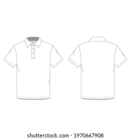 Flat sketch of polo neck T-shirt. Fashion digital illustration. Men's flat sketch for CAD. Detailing of collar, band and 3 button placket.