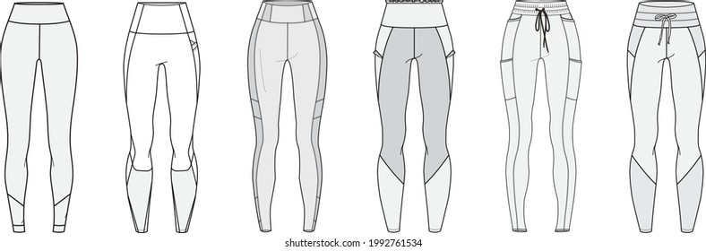 flat sketch set of leggings vector illustration 