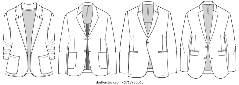 Conjunto de boceto plano de chaqueta de chaqueta para hombre Ilustración vectorial técnica CAD Dibujo Plantilla
