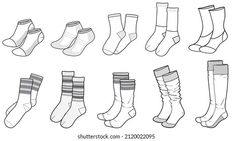 flat sketch set of unisex socks vector illustration