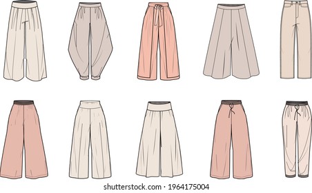 flat sketch set of woman pant vector illustration