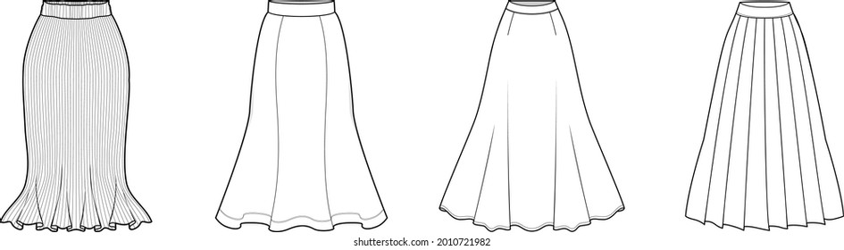 flat sketch set of woman skirt vector illustration