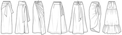 Flat Sketch Set Of Womens Skirt Vector Illustration Technical Cad Drawing Template