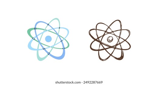 Flat and sketch style school Illustration. Atomic structure sketch. Back to School.