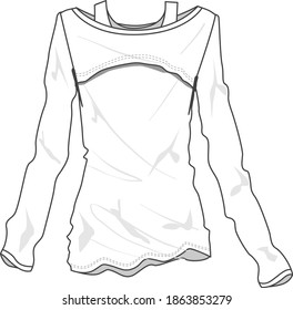 Flat sketch top clothing design for young girls.