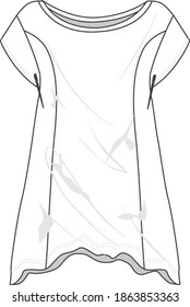 Flat sketch top clothing design for young girls.