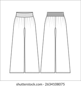 Flat sketch of womens palazzo pants vector illustration