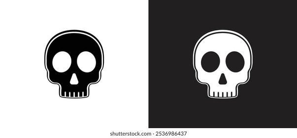 Icono de Calavera plana. Icono de advertencia de peligro, icono de esqueleto. Icono de Vector de cráneo de cabeza plana. Ilustración vectorial del cráneo en fondo blanco y negro.