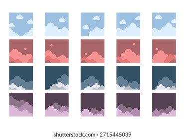 Conjunto de Ilustrações da Paisagem em Nuvem do Céu Plano