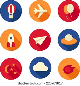 Flat sky icon set with missile, plane, cloud and star, for start up