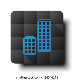 Flat Skyscrapers icon on black app button with drop shadow