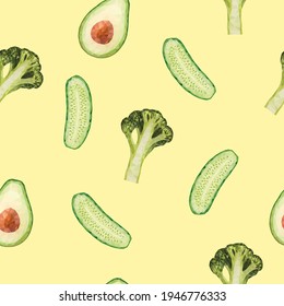 flat slice cucumber broccoli avocado pattern vector illustration