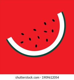 Flat slice of watermelon  icon. Vector illustration - in red background, minimal design