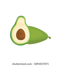 Flat sliced avocado with stone on white background vector illustration