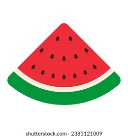 Flat Sliced watermelon with rounded corner isolated on white background. Red, green, white, and black