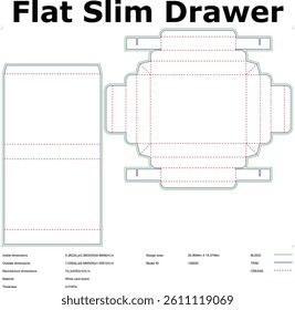 Flat Slim Drawer Die Cut Template For Packaging Design And Box Manufacturing With Dimensions Shown In Inches