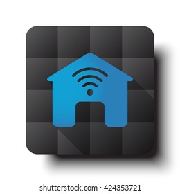 Flat Smart Home icon on black app button with drop shadow
