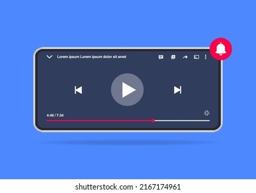 Flat smart phone design with video playback and notification.