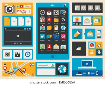 flat smart phone icons, vector background,