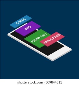 Flat smart phone info graphics on dark blue background