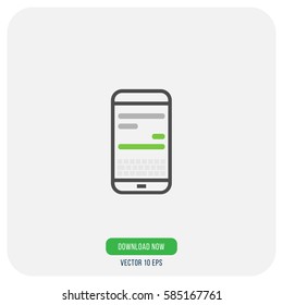Flat smart phone screen icon vector with keyboard