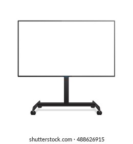 Flat Smart TV Mockup with blank white screen on the Floor Stand with wheels. Vector TV Screen, LED TV