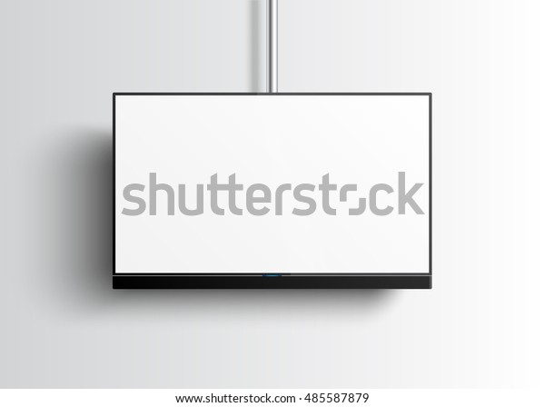 チューブ サウンドバー Lcdのリアルなベクターイラストに白い空のスクリーンが垂れ下がった フラットスマートtvモックアップ のベクター画像素材 ロイヤリティフリー