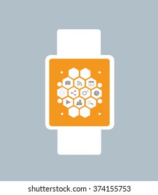 Flat Smart watch with icons white