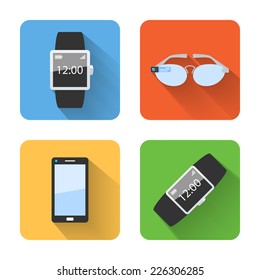 Flat smart wearable device icons. Vector illustration