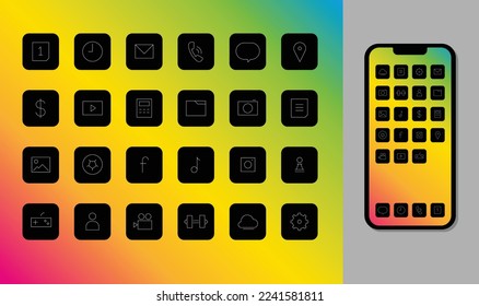 Flat smartphone icons for applications