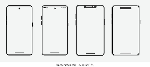 Conjunto de mockup de smartphone plano. Quadros de dispositivos móveis de tela em branco. Contornar quadro de dispositivo de vetor na vista frontal.