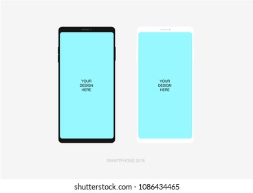 Flat Smartphone Mockups With Small Bezels. Black version and white version. Vector Illustration.