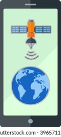 Flat smartphone on the background of satellites and earth. Eps 10. Elements of this image furnished by NASA