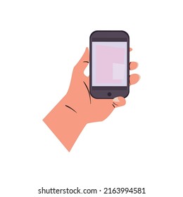 flat smartphone on hand over white