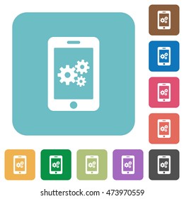 Flat smartphone settings icons on rounded square color backgrounds.
