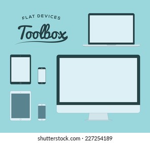 Flat smartphone, tablet, computer and laptop vector devices