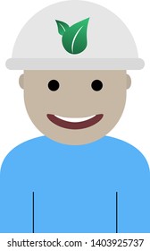 flat smile man in white construction helmet with leaves logo icon isolated